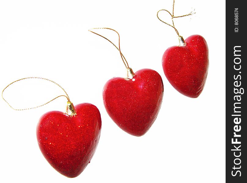 Red hearts on Valentine's Day, object isolated white background. Red hearts on Valentine's Day, object isolated white background