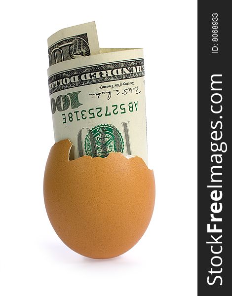 Egg With Money On White.