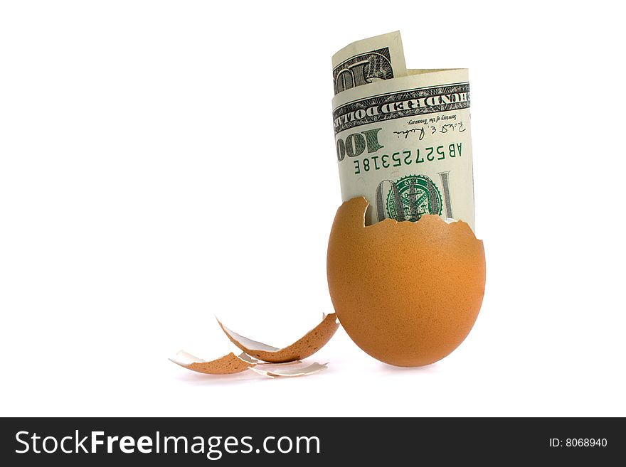 Egg with money on white background. Egg with money on white background