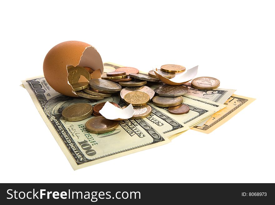 Egg With Money On White.