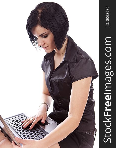 Studio photo of beauty girl with notebook