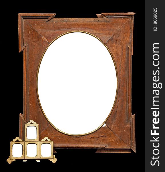 Empty vintage photo-frames isolated on black background