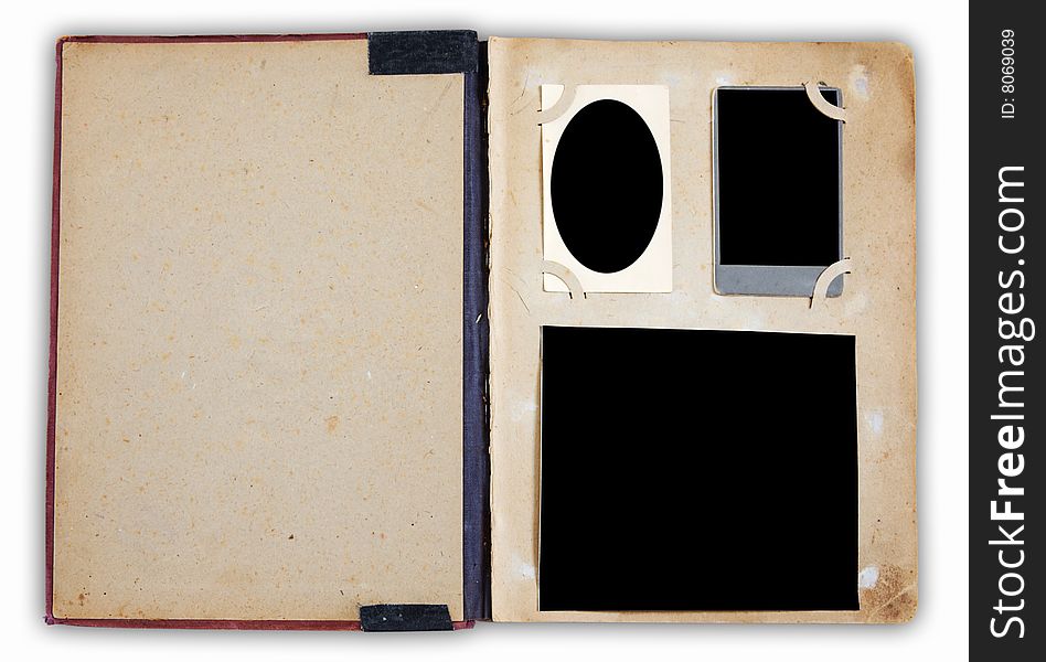 Vintage photoalbum with empty photos isolated on white background with clipping path
