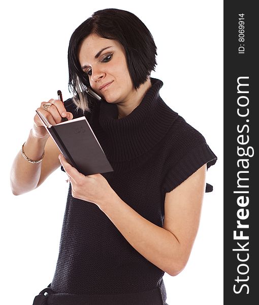 Studio photo of beauty girl with note book