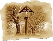 Ancient Wooden Cross On A Hilltop In Rural Bavaria Stock Photos Ancient Wooden Cross On A Hilltop In Rural Bavaria Stock Photos