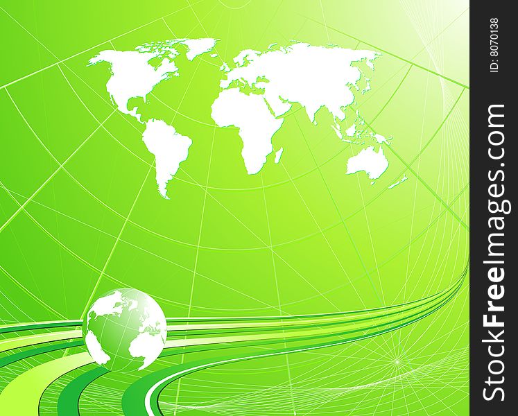 Abstract light green background with globe and map of the world. Abstract light green background with globe and map of the world