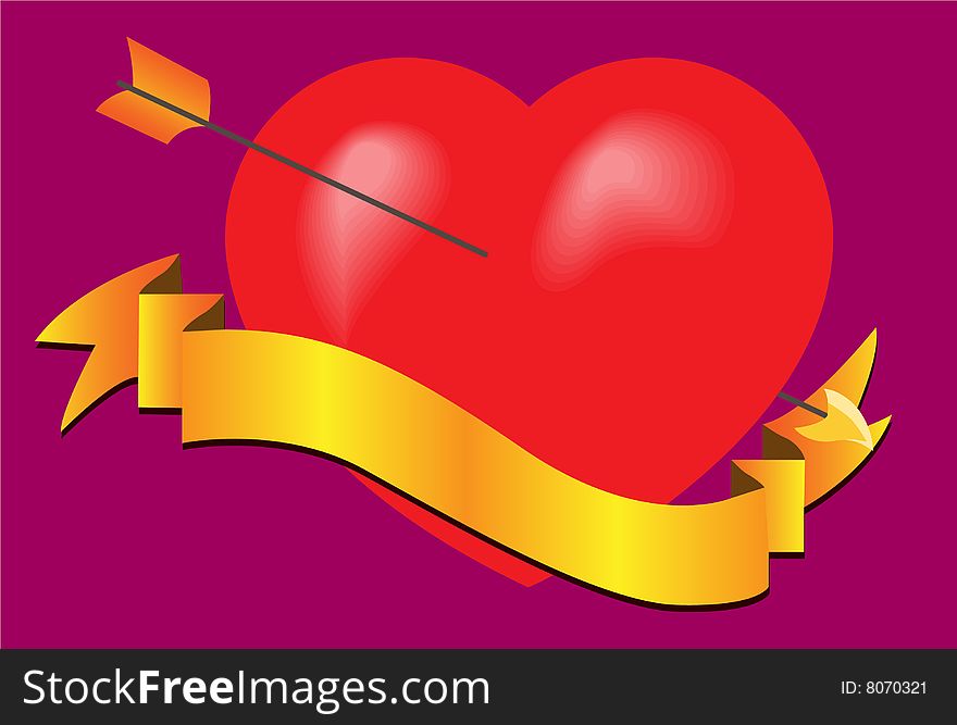 The pierced heart with a tape. Vector. Without mesh.