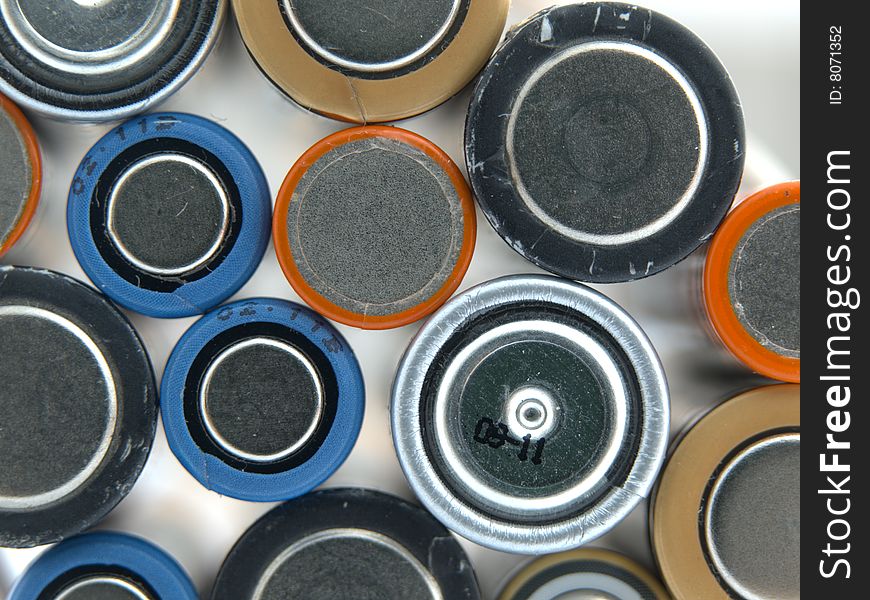 A pile of batteries viewed from the top. A pile of batteries viewed from the top