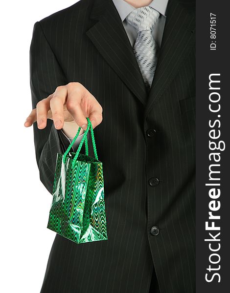 Businessman With Gift Packet In Hand