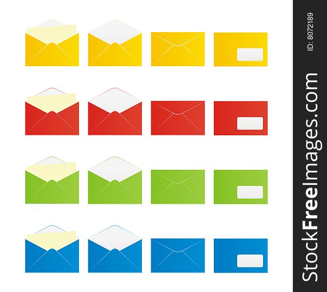 Vector illustration of isolated colored envelopes