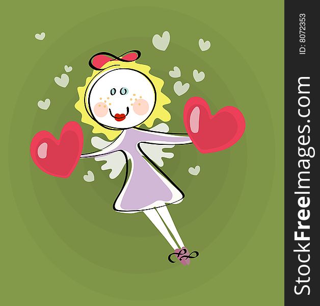 Simple vector with a cute angel with hearts. Simple vector with a cute angel with hearts