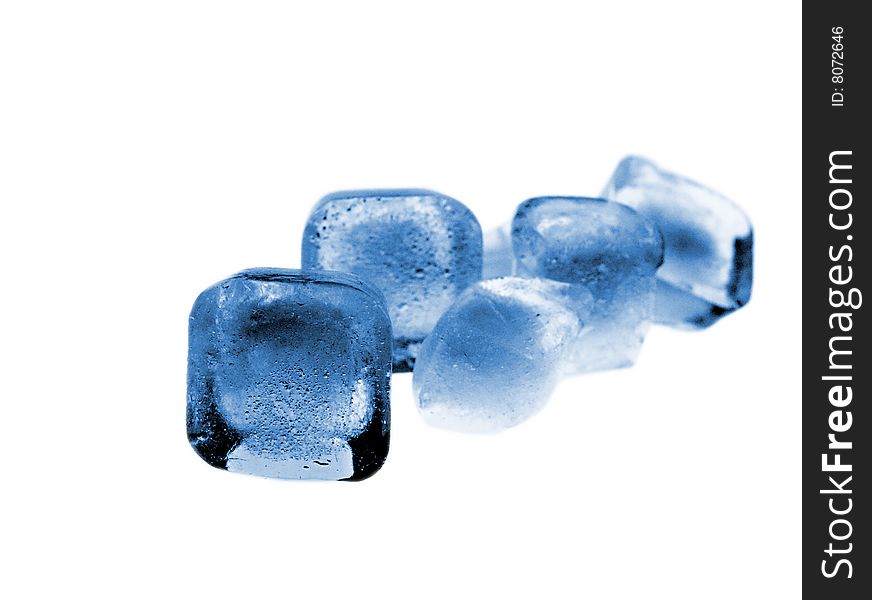 Blue Colored Isolated Ice Cube On White Background. Blue Colored Isolated Ice Cube On White Background