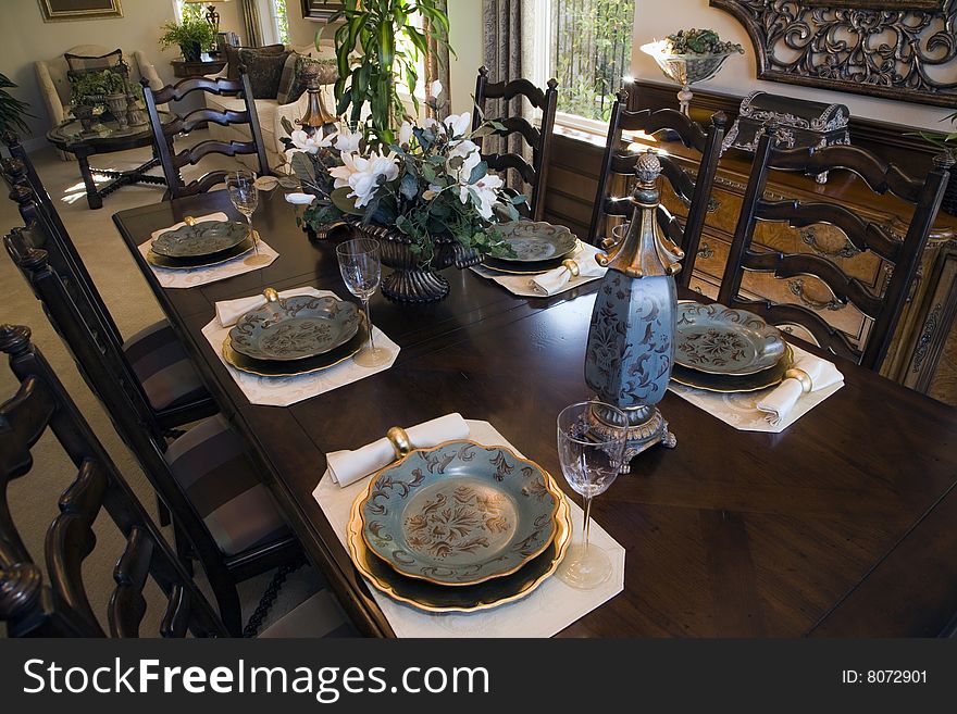 Dining table with luxury decor.