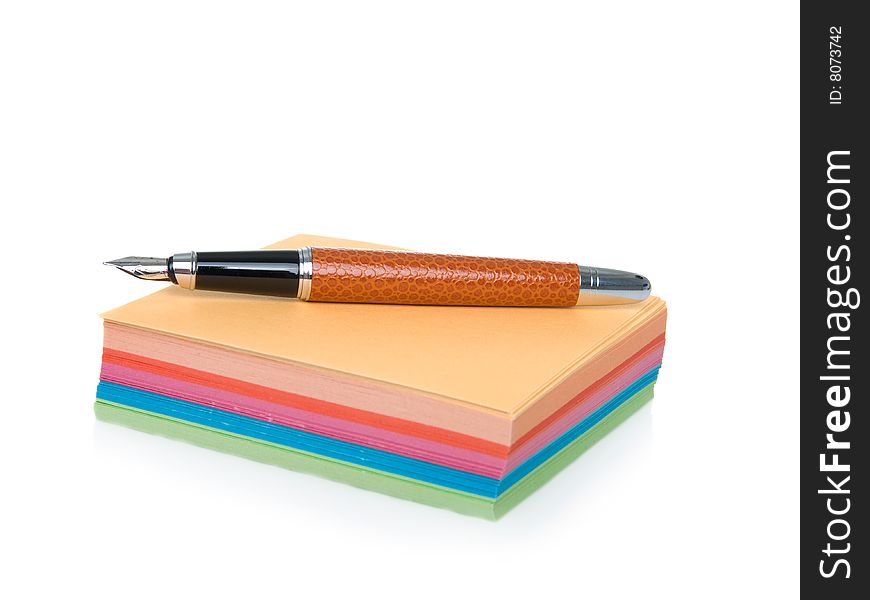 Notes Block And Pen Isolated On A White Background