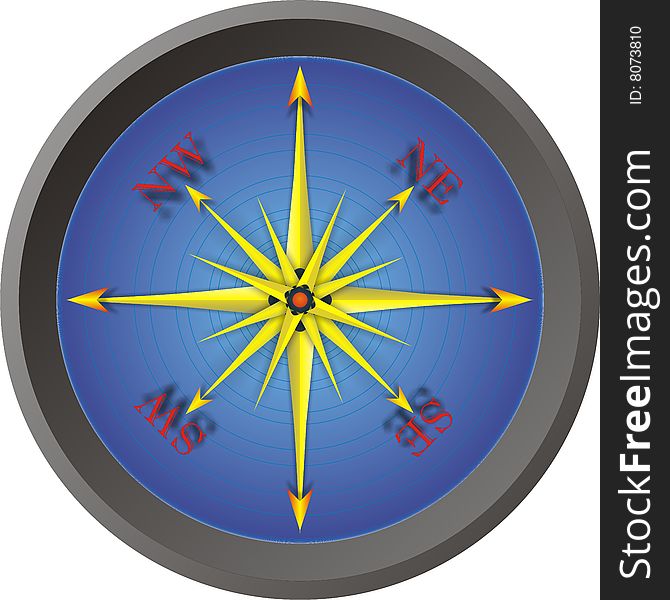 Blue Compass with yellow needles. Blue Compass with yellow needles