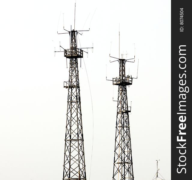 Transmitter antennas of various sizes and configurations on a white background. Transmitter antennas of various sizes and configurations on a white background