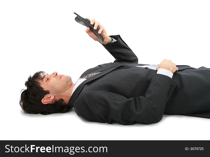 Lying On Back Businessman With Phone