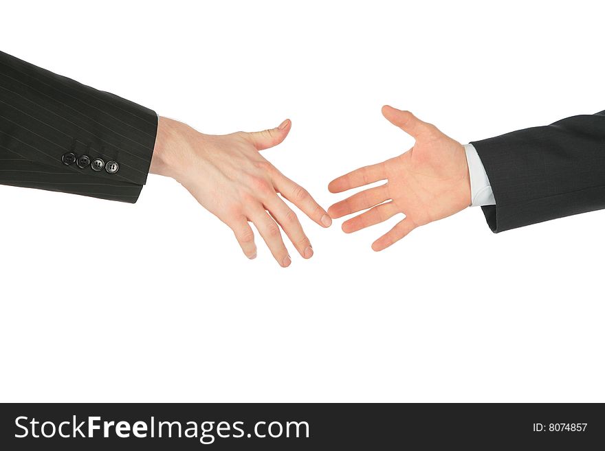 Two business hands on white background