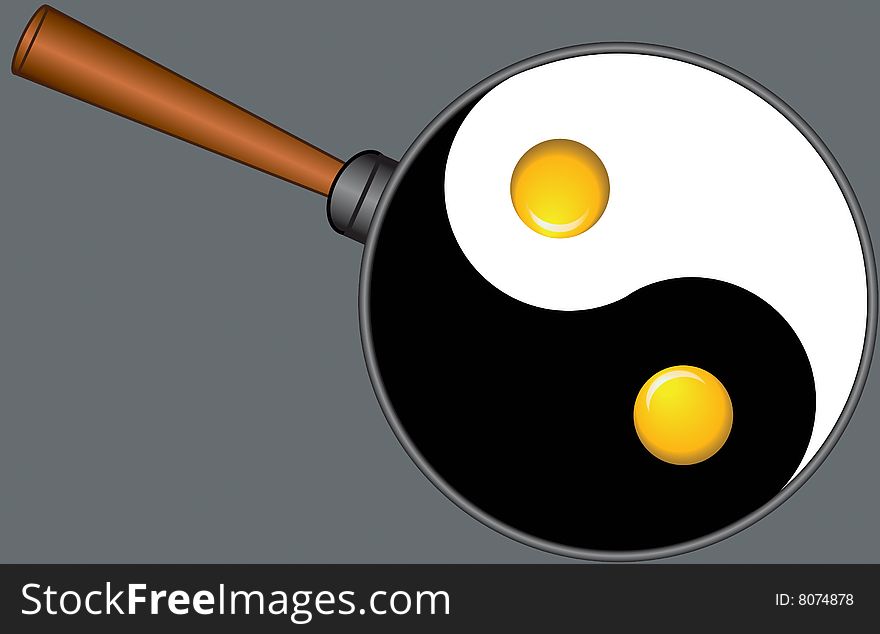 Frying eggs in frying pan yin yan style