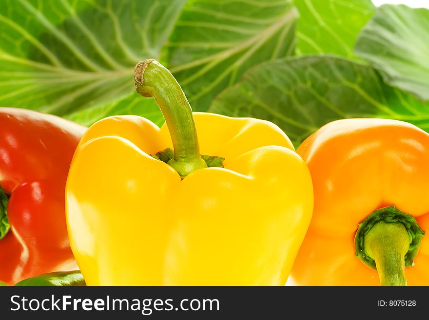 Peppers on background of the leaf