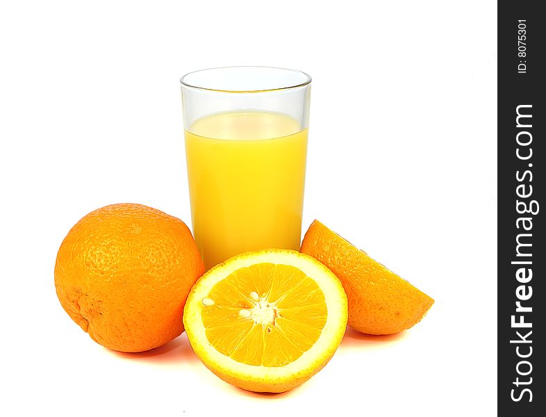 Glass of orange juice on white background. Glass of orange juice on white background