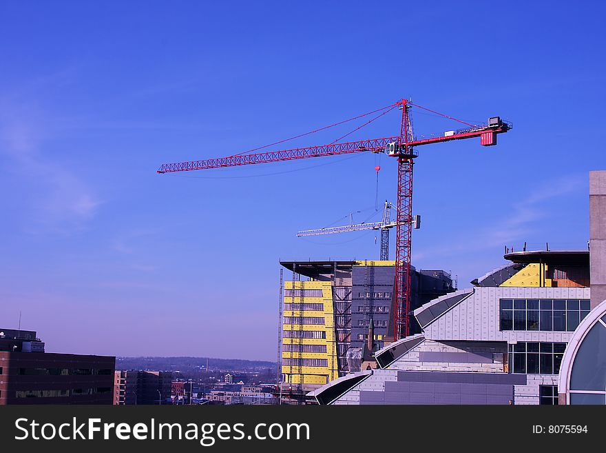 A sky crane at a construction site, downtown Grand Rapids, MI