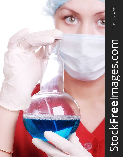 Doctor with a flask, isolated on a white background. Doctor with a flask, isolated on a white background