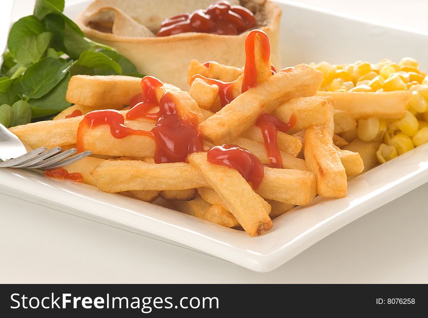 Side of fresh cut crispy french fries.