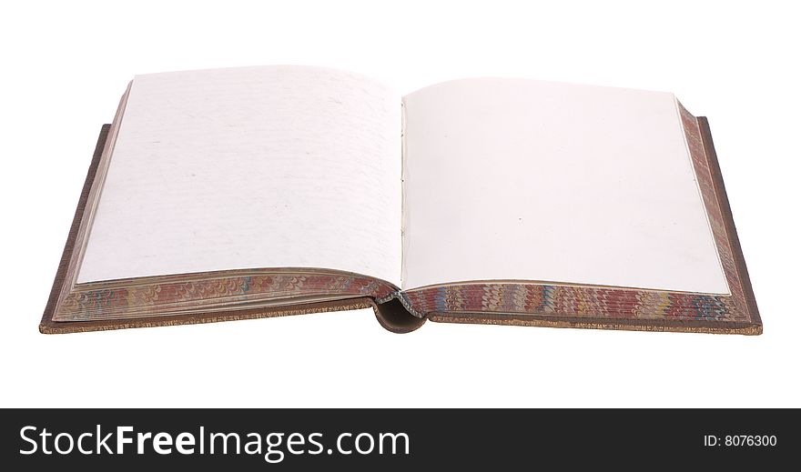 Single old leather bound book isolated on a white background