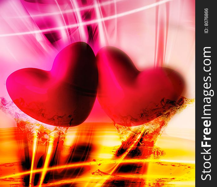 Love hearts on water splash background 3d render illustration. Love hearts on water splash background 3d render illustration