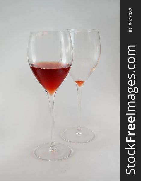 Two glasses and red wine. Two glasses and red wine