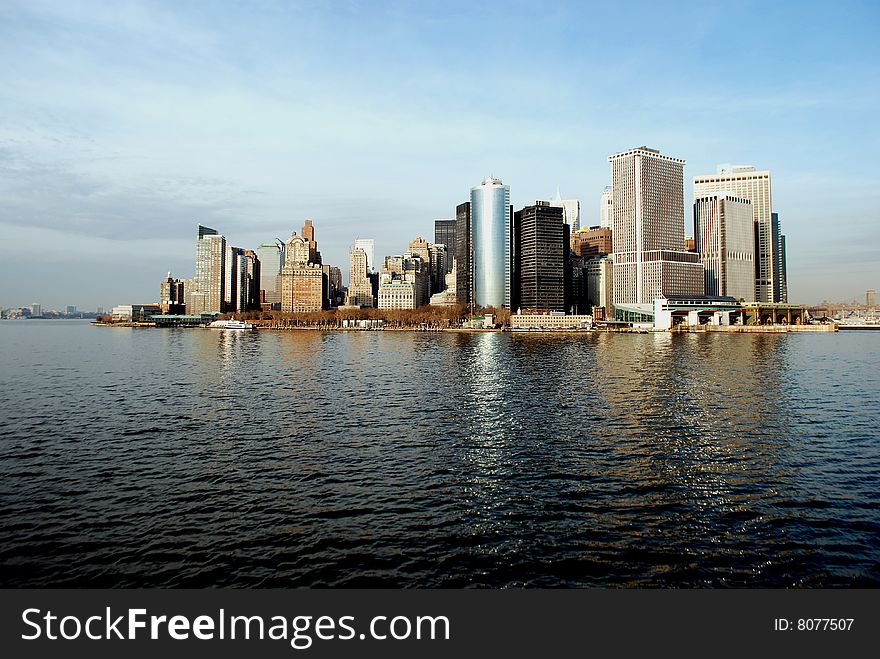 View of downtown Manhattan, New York, from the Hudson River. View of downtown Manhattan, New York, from the Hudson River