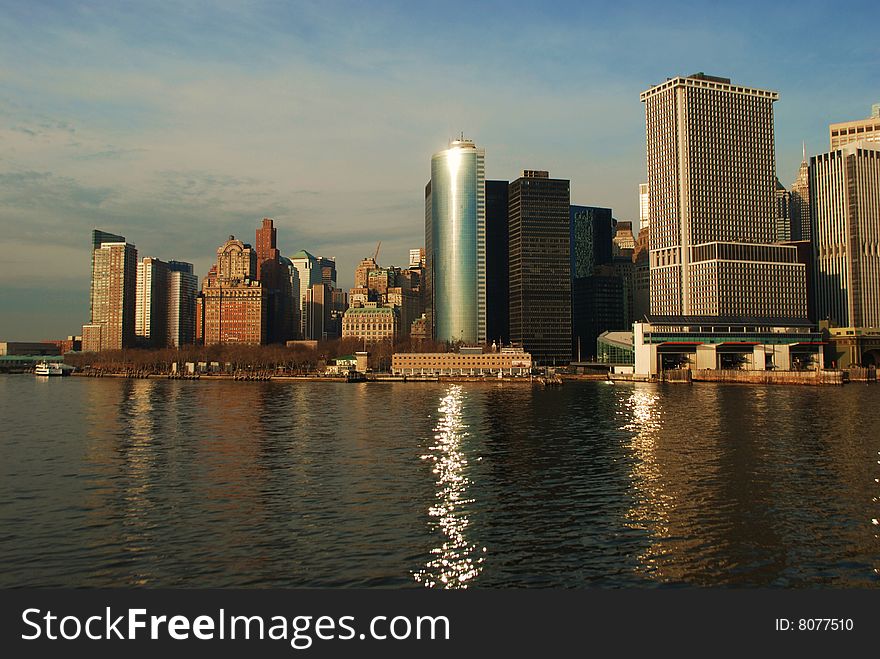 View of downtown Manhattan, New York, from the Hudson River. View of downtown Manhattan, New York, from the Hudson River