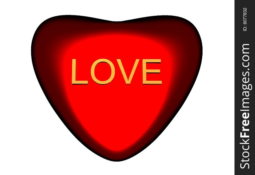 3D the image of beautiful red heart with word LOVE.