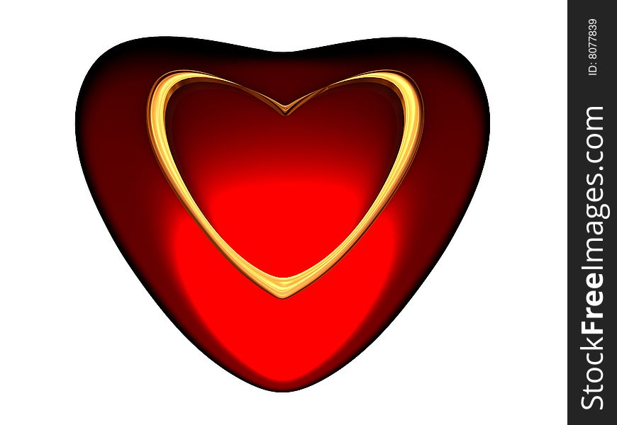 Volumetric Red Heart With Gold Heart Inside.