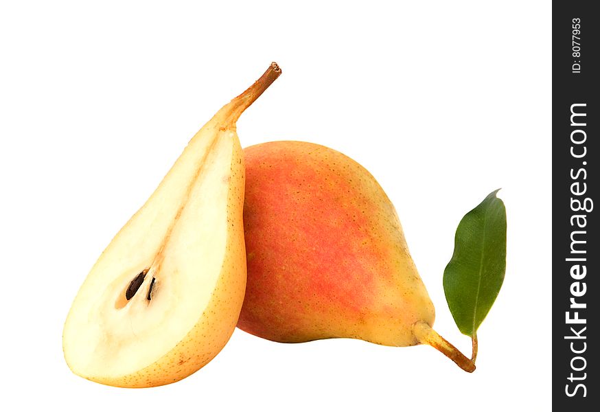 Pear and its section isolated on white background