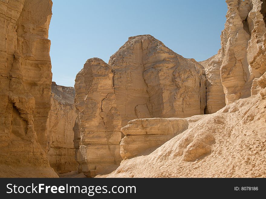 Eroded rocks in Perazim canyon. Judean Desert nature reserve, Israel.