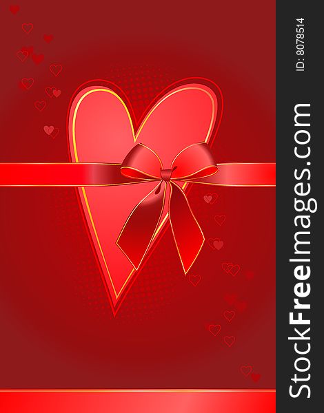 Heart with a bow on a red background. Heart with a bow on a red background