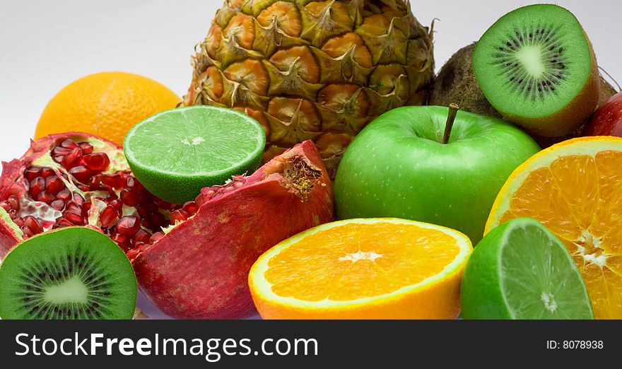 Group of fresh fruits isolated on white background