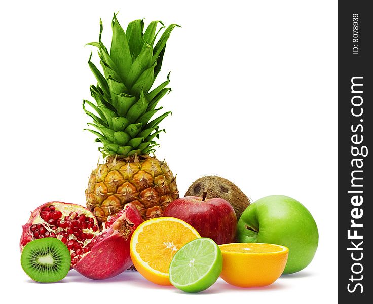 Group of fresh fruits isolated on white background