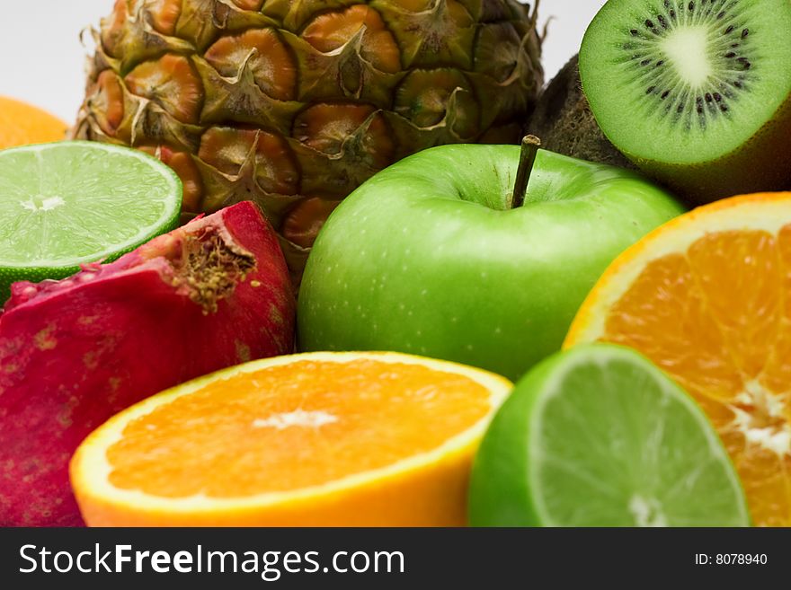 Group of fresh fruits isolated on white background