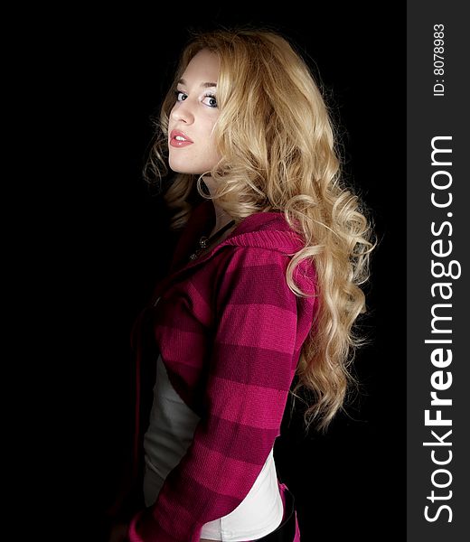 Beautiful teen lady in casual dress on black background. Beautiful teen lady in casual dress on black background