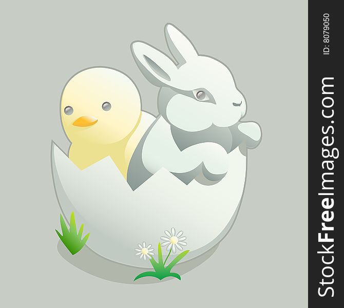 Easter Theme with Chick and Bunny. Easter Theme with Chick and Bunny