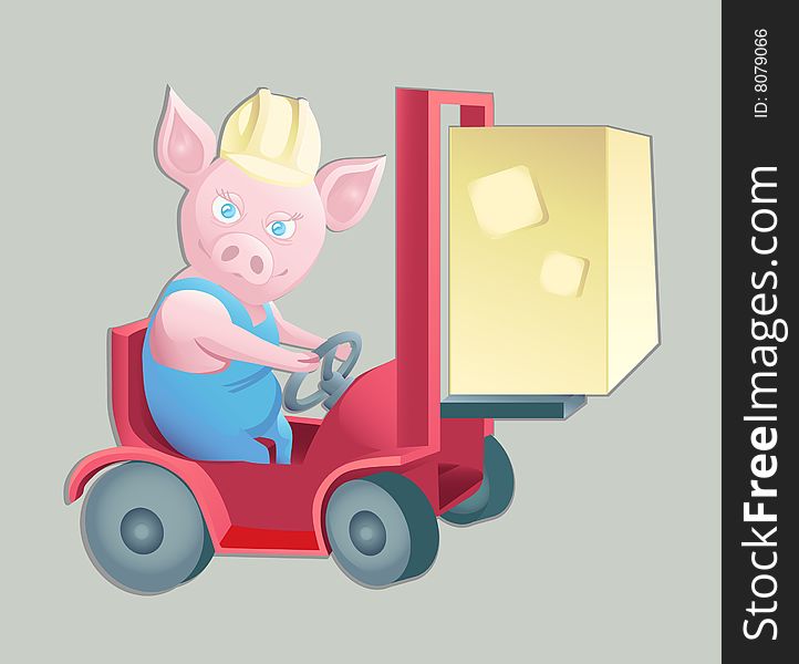 Vector Illustration of Pink Piggy at Work