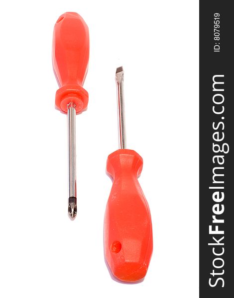 Pair of screw drivers under the white  background