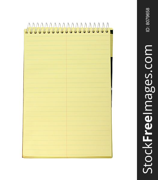 Yellow spiral bound notepad isolated on white. Yellow spiral bound notepad isolated on white