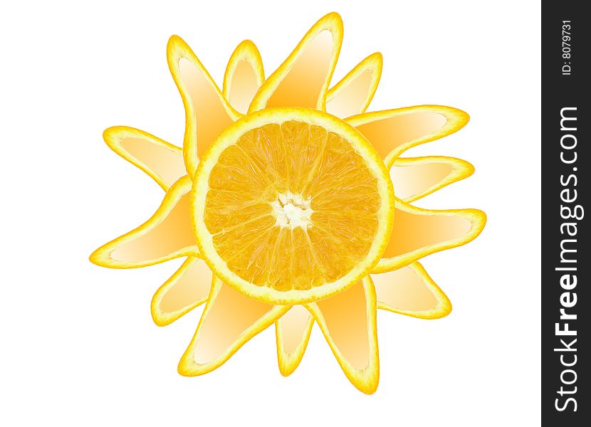 Sun orange slince white background isolated
