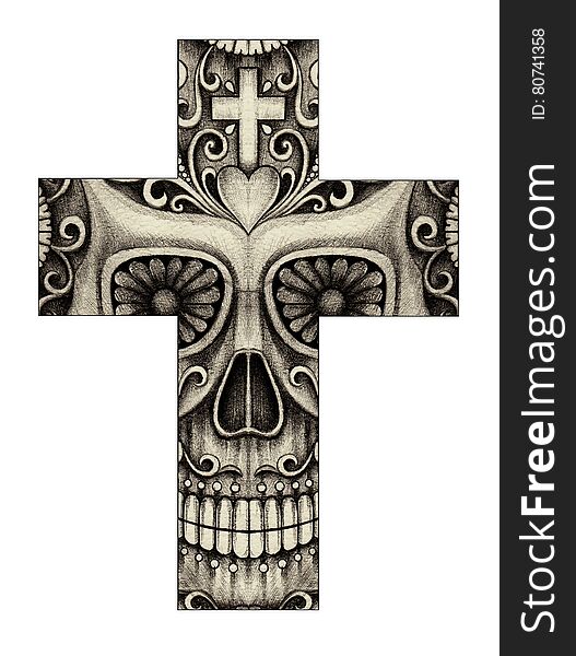 Art Skull cross smiley face.