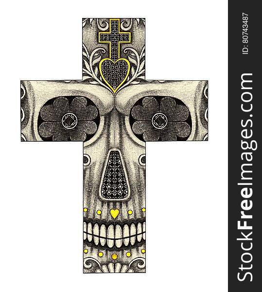 Art Skull Cross Smiley Face.