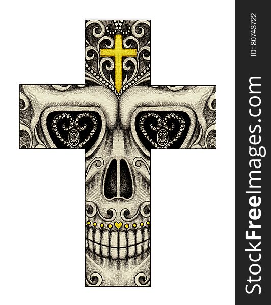 Art Skull Cross Smiley Face.